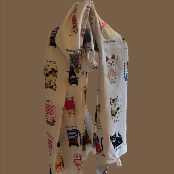 3 for 25$ New!! Cat Cartoons print scarf , Wrap, White - Picture 3 of 7